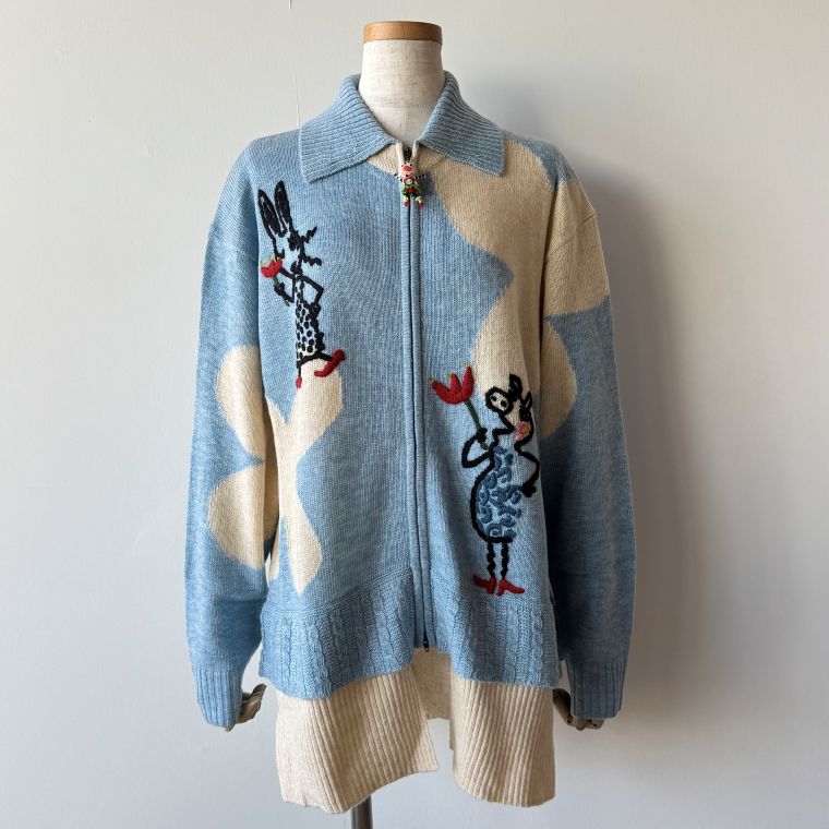 アルベロベロ(Alberobello)オレボレブラぶたさん&うさぎさん刺繍 ニットカーディガン（水色）【2025 AU..