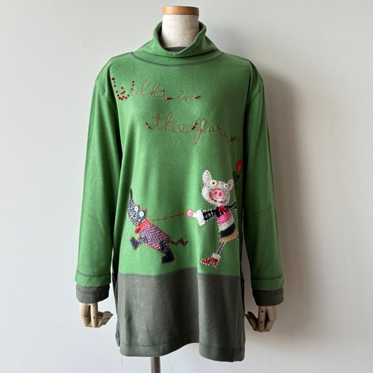 アルベロベロ(Alberobello)オレボレブラぶたさん＆Dogプリントアップリケ チュニック（グリーン）【2025 WINTER COLLECTION】送料無料