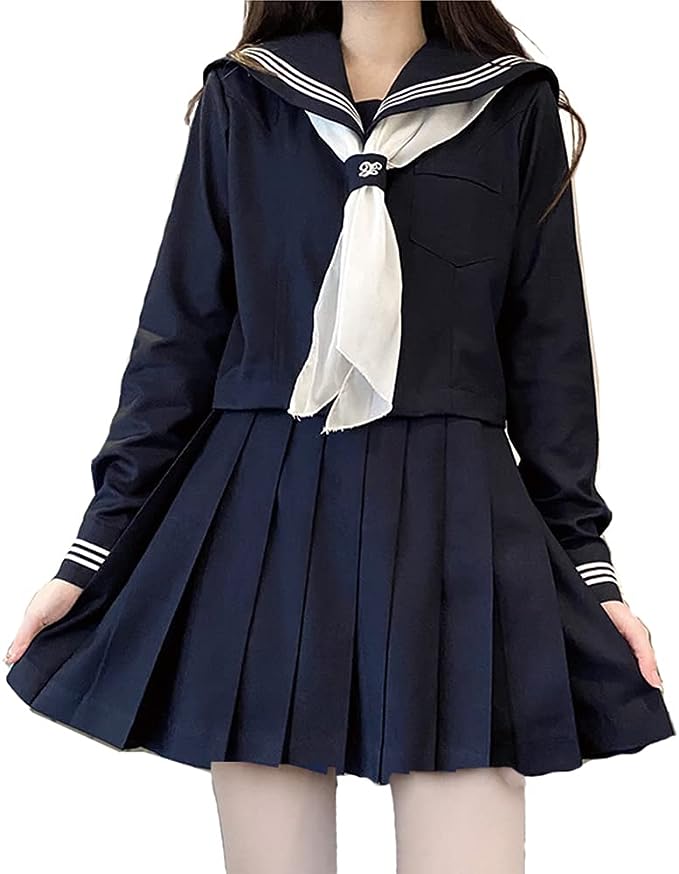 セーラー服 長袖 上下セット 女子高生 スクール制服 学生服 清純コスプレ コスチューム 4点セット 紺三本 セーラー服 コスプレ 半袖 関..