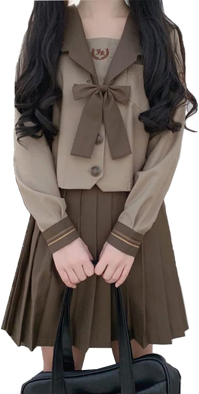 セーラー服 長袖 女子制服 コスプレ 学生服 女子高校生 中学生 制服 コスチューム 3点セット JK制服 コスプレ 茶色 可愛い 文化祭 ハロウィン 仮装 本格制服 大きいサイズ