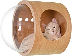 キャットウォーク 壁付け 木製 宇宙船 猫ハウス 透明ペット用ベッド 空気穴で ドーム状 猫用ベッド キャットタワー キャットステップ 壁付け対応 床置き対応 お手入れ簡単 季節を問わず快適に眠れる 全猫種 小型犬 全年齢対応 四季通用 (原木色) (Size : 支柱2個です)