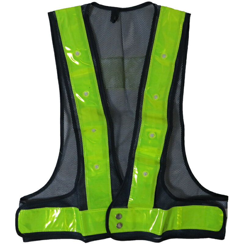 LED安全ベスト・赤点滅（紺黄・白再起反射シート6cm巾/フリーサイズ） ベスト 安全ベスト 反射ベスト ..