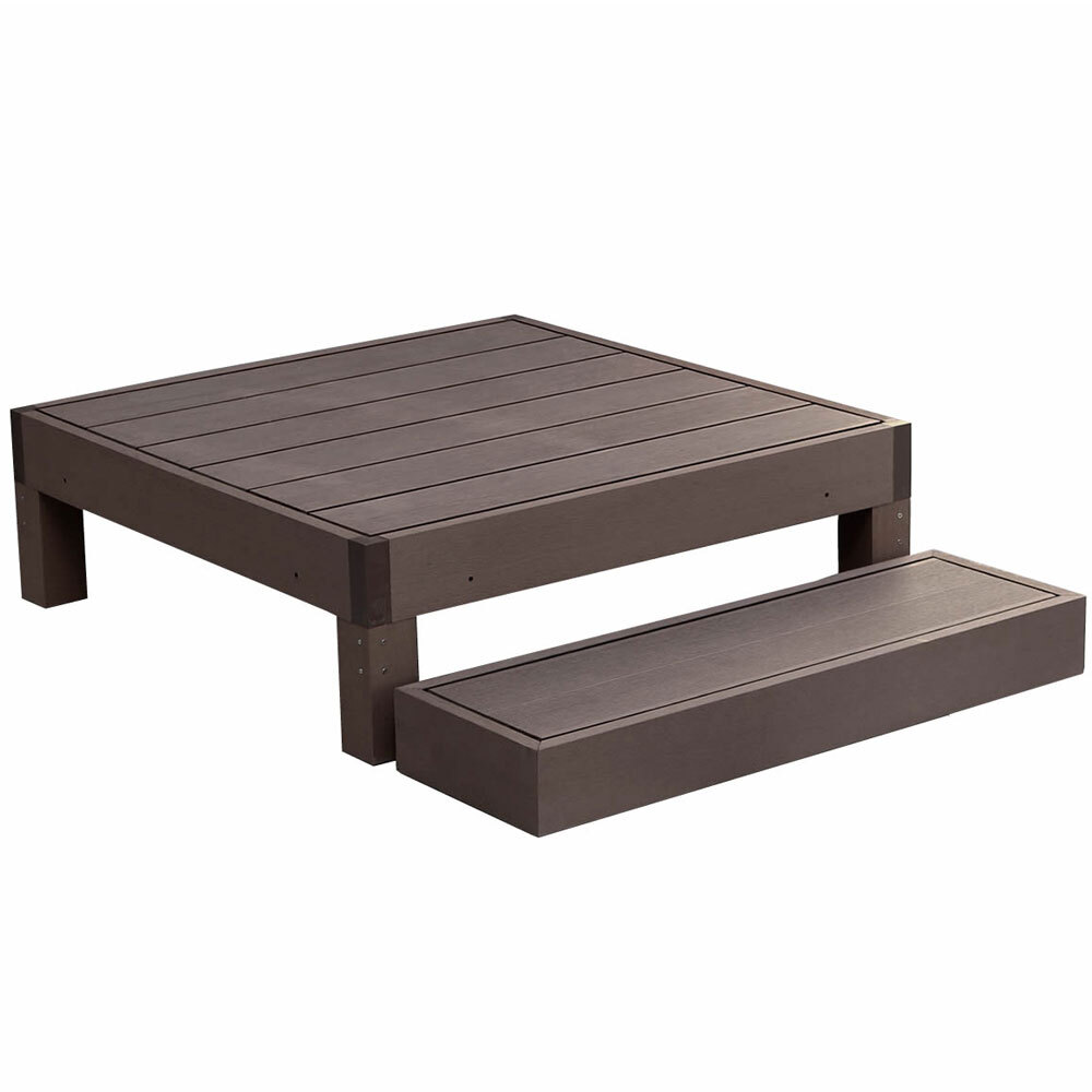 人口木ウッドデッキ1台+ステップ1台セット・ダークブラウン