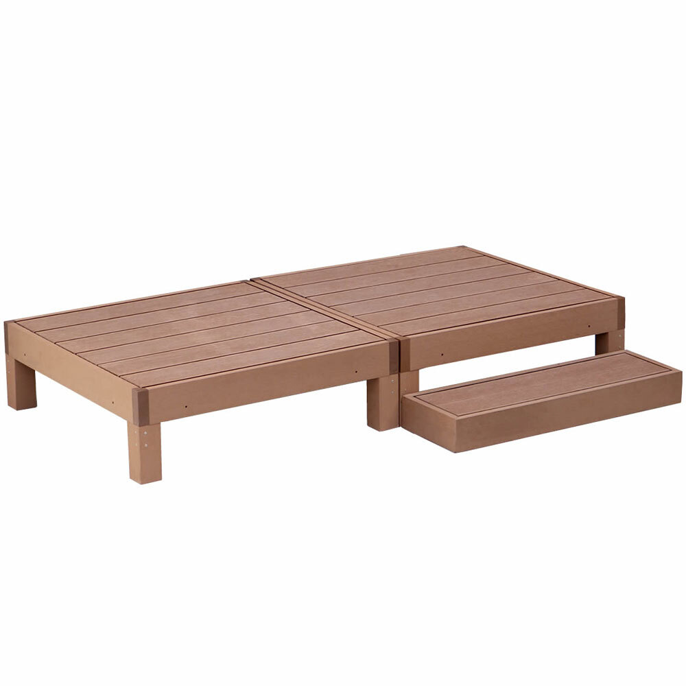 人口木ウッドデッキ2台+ステップ1台セット・ライトブラウン