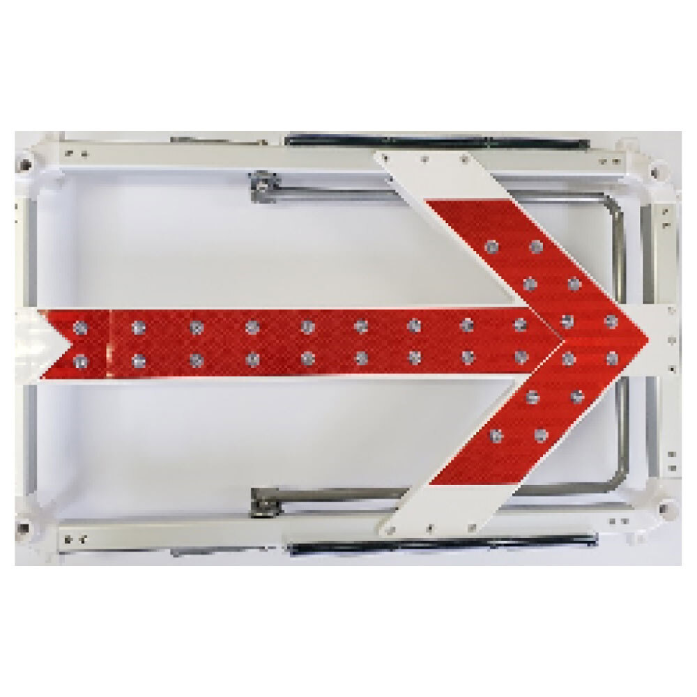 ソーラー+電池式高輝度LED矢印板・赤白・450mm×750mm（矢印・赤点滅・流動・風抜け構造）矢印板 ソーラーLED矢印板 電池式矢印板 矢印板電池式 矢印板兼用 LED矢印板