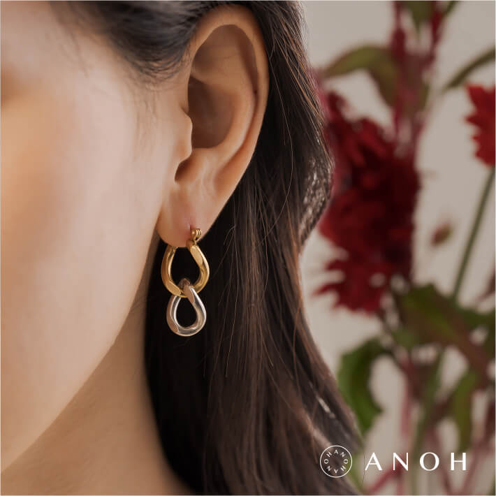バイカラーチェーンピアス【レディース アクセサリー イヤリング ピアス シルバー ゴールド サージカルステンレス】（両耳用）のサムネイル