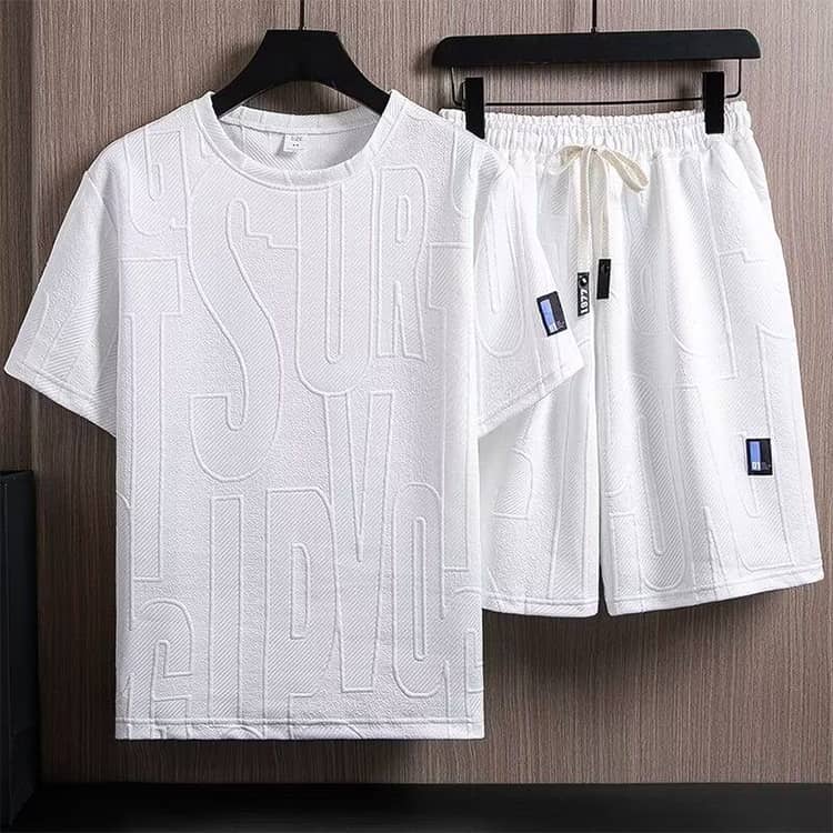 ANOMALYのセットアップ メンズ 半袖 夏服 ビッグシルエット ショートパンツ 上下2点セット エンボス加工 大きいサイズ ゆったり カジュアル ハーフパンツ オーバーサイズ 部屋着 韓国風 セットアップ 通気性 軽量 おしゃれ｜アングル3