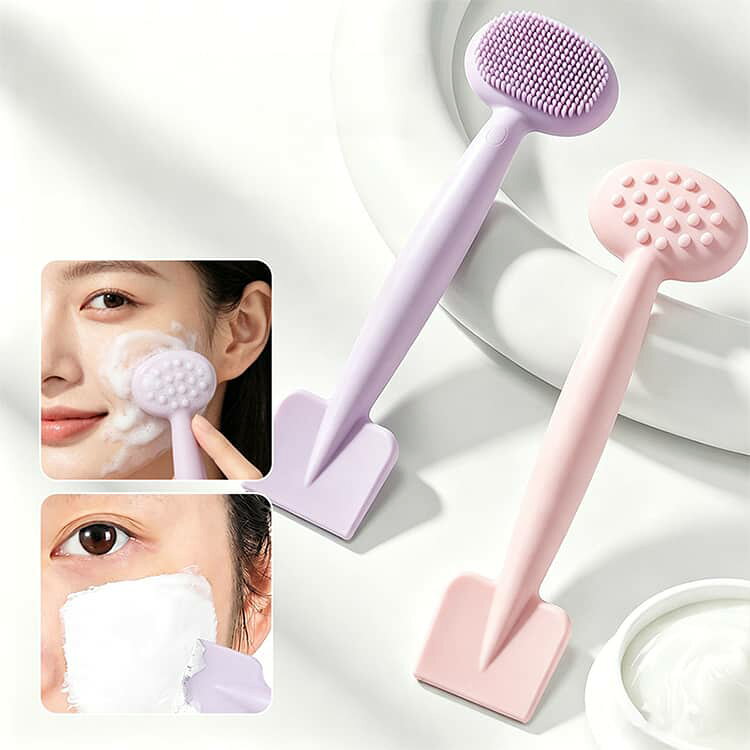2WAY 女性 洗顔ブラシ 持ち運び便利 送料無料 フェイスケア パック塗布 軽量 フェ...