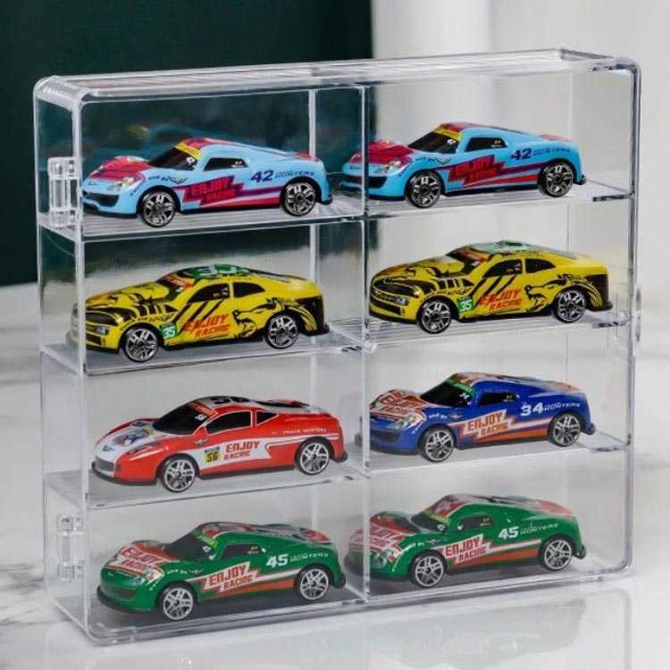 ミニカー コレクション ミニカー ケース ミニカー アクリル棚 フィギュアケース 8台収納 飾り棚 食玩 ラック 1/64 1/32 収納棚 ディスプレイ 小物ケース コレクションケース 卓上収納 アクリルケース 2