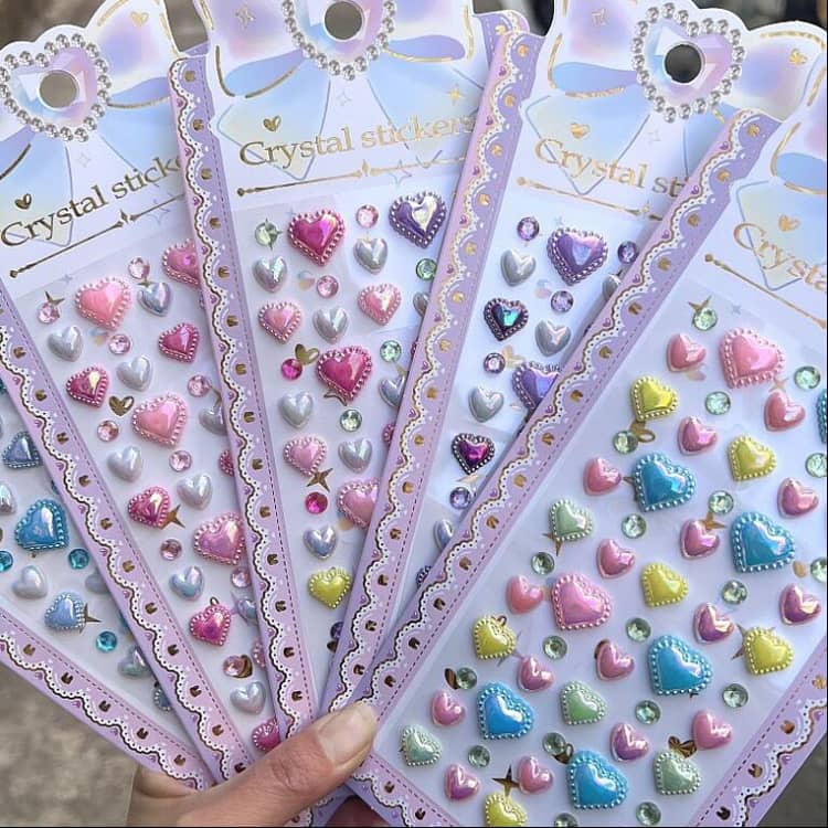 宝石シール 可愛い ボンボン かわいい ハート 立体 マーメイド フラワー リボン ぷっくり オーロラ 5枚組 デコ シール キラキラ 韓国 キラキラ きらきら デコレーション ぷっくりシール ぷくぷく デコ 5枚組 シール ご褒美 ドロップ シール交換 人気 2