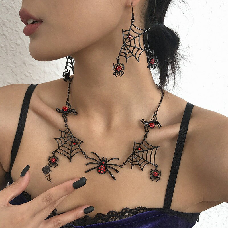 【20%OFF】 スパイダーピアス ネックレス ダーク ハロウィン 蜘蛛 クモ レディース 韓国 ファッション アクセサリー 女性 韓国ジュエリー ヒップホップ 女性 韓国アクセ ストリート ロック パンク ダンス 衣装