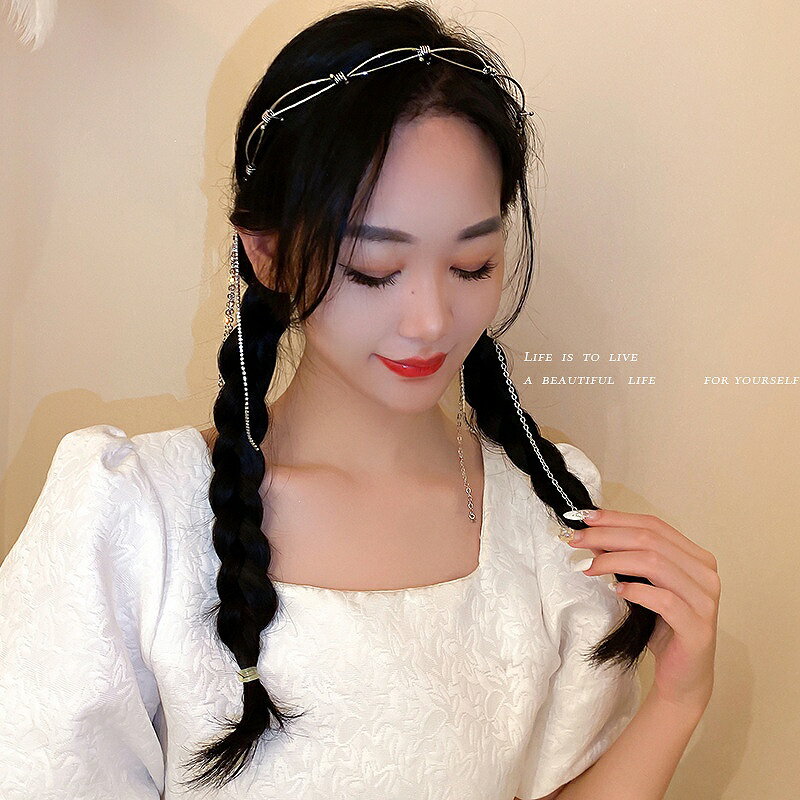 カチューシャ ロングフリンジ ラインストーン ヘアバンド ヘアアクセ レディース ビジュー ストリート ヒップホップ 韓国 ファッション 女性 ヘア飾り ダンス 衣装 韓国ジュエリー