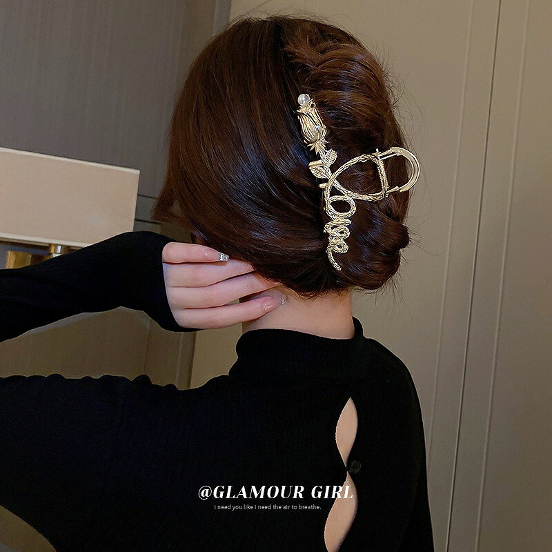 【50%OFF】 ヘアアクセサリー バンスクリップ ヘアクリップ チューリップ パール パーティー 大人かわいい メタルバンス 上品