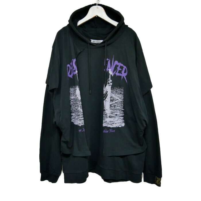 RAF SIMONS ラフシモンズ 国内正規 22SS HOODIE DOUBLED WITH PRINTED T-SHIRT レイヤードデザイン パーカー オーバーサイズドッキング 再構築 221-175B BLACK ブラック 黒 S