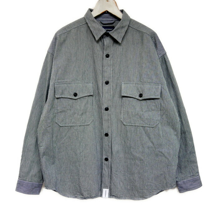 DESCENDANT ディセンダント 国内正規 23SS MINE LS SHIRT ヒッコリーストライプシャツ フラップポケット 231BRDS-SHM03 NAVY ネイビー 紺 2 M