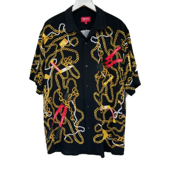 Supreme 国内正規 20AW 20FW Chains Rayon S/S Shirt チェーン柄レーヨンシャツ 半袖シャツ Black ブラック 黒 L