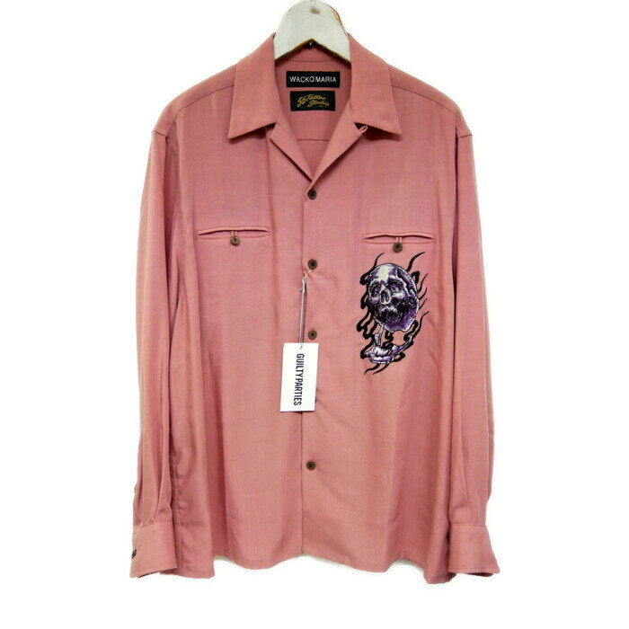 WACKO MARIA×56 TATTOO STUDIO ワコマリア 国内正規 25AW 50'S OPEN COLLAR SHIRT オープンカラーシャツ 刺繍デザイン 56TS-WMS-OC03 PINK ピンク M【中古】