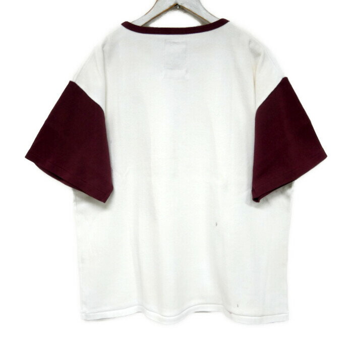 BOWWOW バウワウ 国内正規 25SS JOINT RIBBED SS CS AGING ビンテージ加工 トリムTシャツ リンガーTシャツ 袖切り替え BW251-JRSCA WHITE BURGANDY AGING ホワイト バーガンディ M【中古】