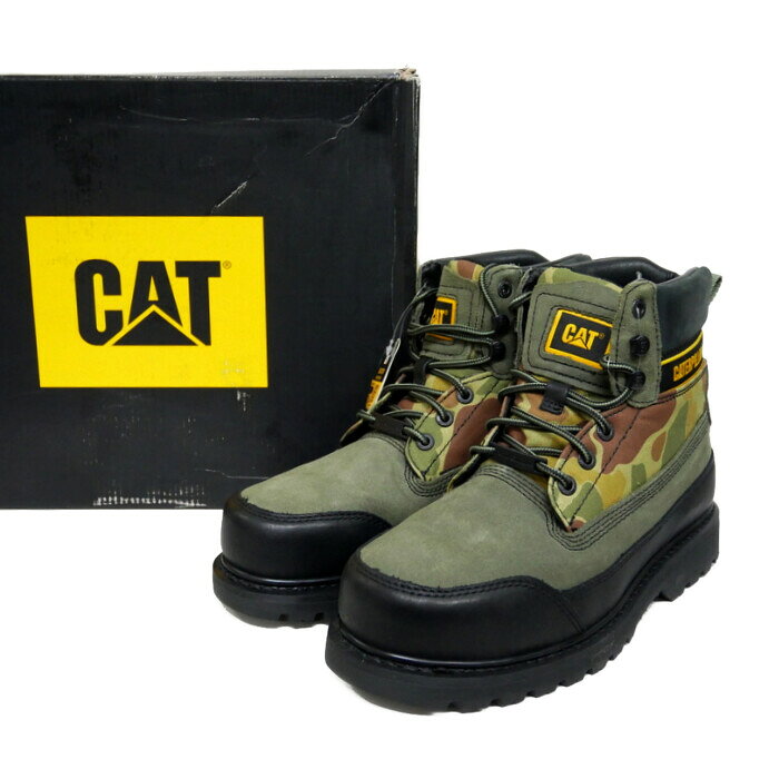 Nigel Cabourn×CAT CATERPILLAR ナイジェルケーボン 国内正規 UTAH BOOTS ワークブーツ CANVAS FULL GRAIN LEATHER 80451262011 GREEN グリーン BLACK ダックカモ US9 27【中古】