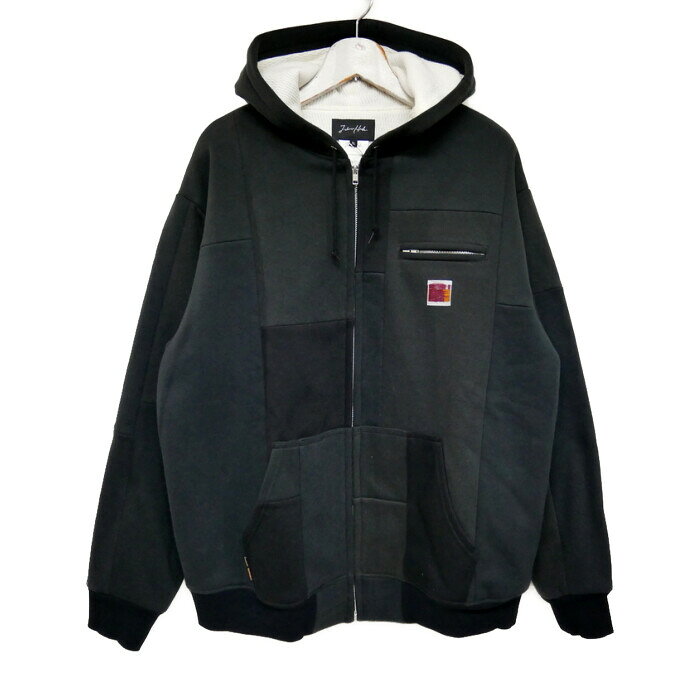 Takaya Hioki タカヤヒオキ 国内正規 25AW OLD CH REMAKE THERMAL LINED HOODIE ユーズドリメイク 裏サーマル ジップパーカー 再構築 BLACK ブラック 黒 XL【中古】