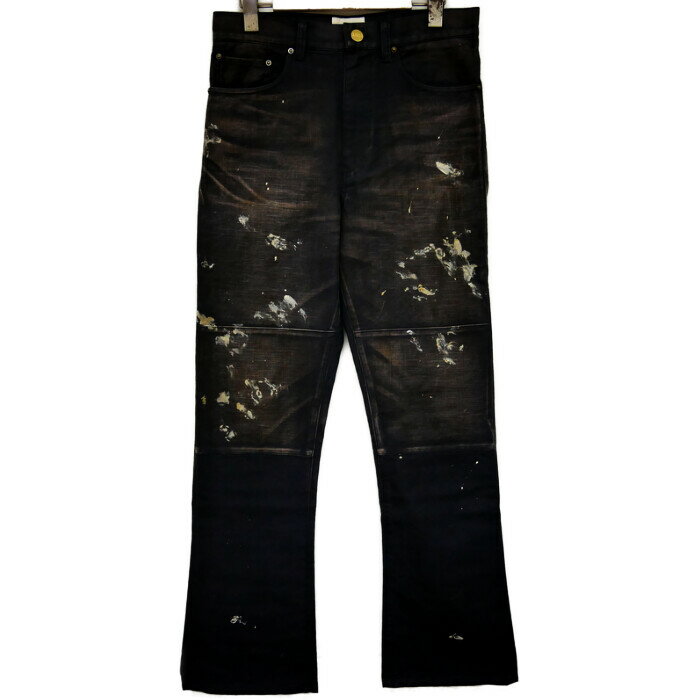 KAMIYA カミヤ 国内正規 25SS SERGE PAINT PANTS サージペイントパンツ フレア ブーツカット ビンテージ加工 G14PT030 定価49500円 BLACK ブラック 黒 S