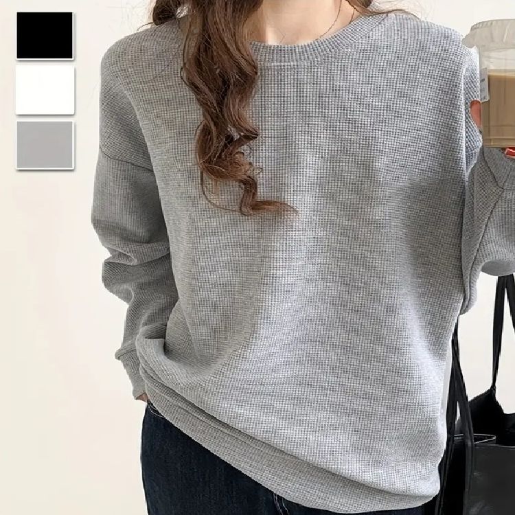 【ポイント10倍】 トレーナー 秋コーデ レディース 無地 ワッフル プルオーバー 20代 30代 40代 50代 6..