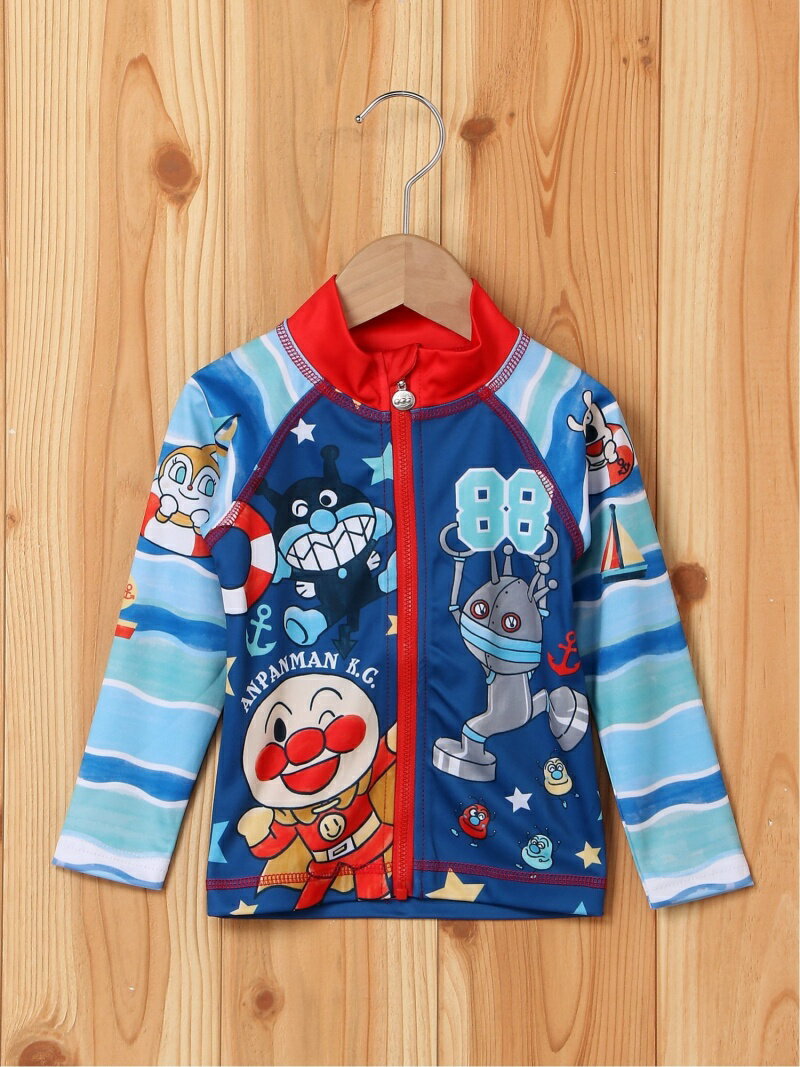 【SALE／30%OFF】(K)波ボーダー柄ラッシュガード ANPANMAN KIDS COLLECTION アンパンマンキッズコレクション スポーツ/水着 スイムグッズ ブルー【RBA_E】[Rakuten Fashion]