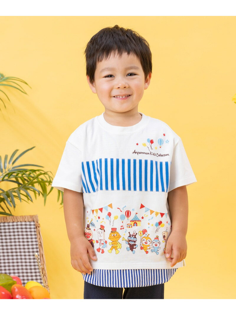 Rakuten - ANPANMAN KIDS COLLECTION/(K)パレード柄切替半袖Tシャツ ANPANMAN KIDS COLLECTION アンパンマンキッズコレクション トップス カットソー・Tシャツ ホワイト グリーン【送料無料】[Rakuten Fashion]