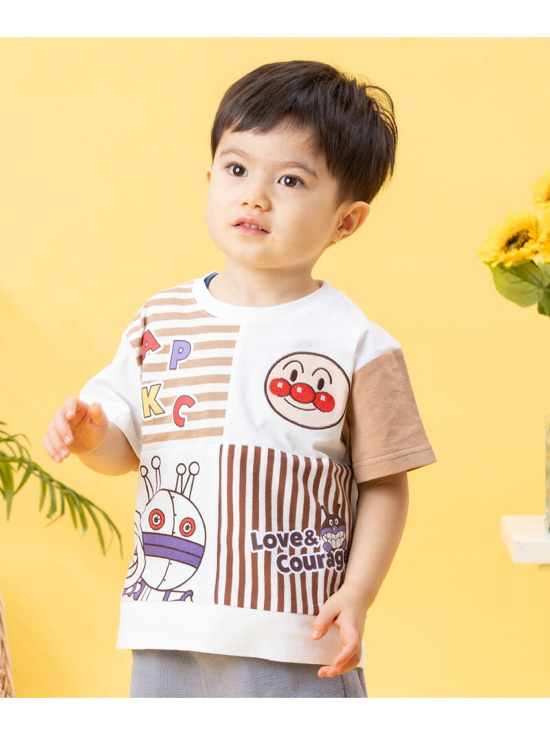 Rakuten - ANPANMAN KIDS COLLECTION/(K)パッチワーク半袖Tシャツ ANPANMAN KIDS COLLECTION アンパンマンキッズコレクション トップス カットソー・Tシャツ ブルー ブラウン【送料無料】[Rakuten Fashion]
