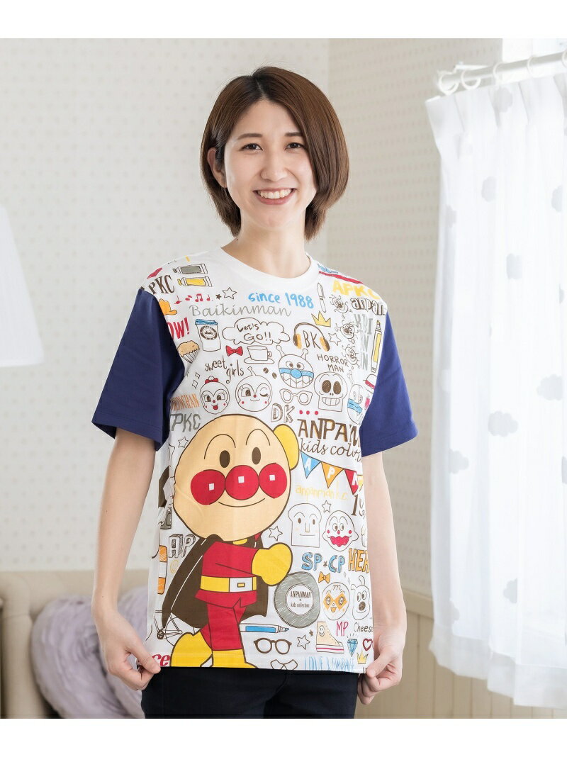 楽天ANPANMAN KIDS COLLECTIONAPKC/（W）モチーフいっぱい柄Tシャツ大人 ANPANMAN KIDS COLLECTION アンパンマンキッズコレクション トップス カットソー・Tシャツ ネイビー【送料無料】[Rakuten Fashion]