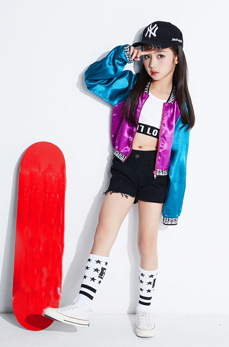 キッズ ダンス衣装 セットアップ 韓国 キッズダンス衣装 トップス 子供服 ヒップホップ キッズダンス ジャケット ショットパンツ 女の子 ファッション 演出服 女の子 舞台服 競技 練習着 キラキラ 激安 hiphop 110 120 130 140 150 160cm