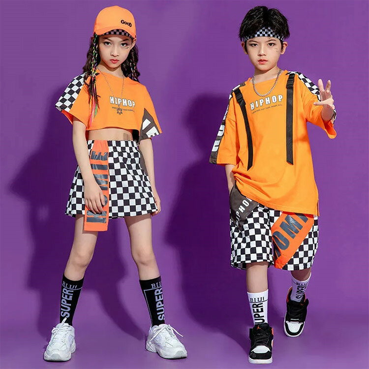 キッズ ダンス 衣装 チェック ヒップ ホップ セット 女の子 男の子 hiphop 上下セット キッズ ジャージ ショート丈 トップス ダンス キッズ へそ出し tシャツ キッズ スウェット パンツ ダンス 短パンツ ショートパンツ ミニスカート チェック ダンス スカート キッズ