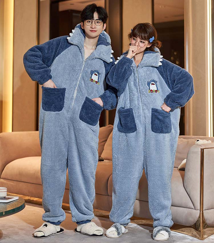 カバーオール ロンパース サメ 着ぐるみ パジャマ ペアパジャマ 恋人 夫婦 結婚祝い プレゼント ルームウェア レディース モコモコ ふわふわ 裏ボア 動物 女子会 冬 秋 寝巻き コスプレ 仮装 着る毛布 防寒 暖かい お祭り イベント 文化祭 部屋着 可愛い ペアルック