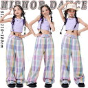 jazz 韓国 パープル タンクトップ チェック柄 カーゴパンツ キッズ ダンス衣装 セットアップ おしゃれ 女の子 かっこいい かわいい ゆったり 半袖 へそ出し トップス ヒップホップ ジャズダンス k-pop 演出服 練習着 団体服 発表会 応援団 ダンスウェア 上下セット 春 夏 秋
