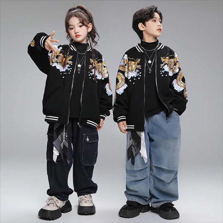 金色 竜柄 キッズ ダンス衣装 セットアップ 女の子 男の子 黒色 浮世絵 和風 チャ...