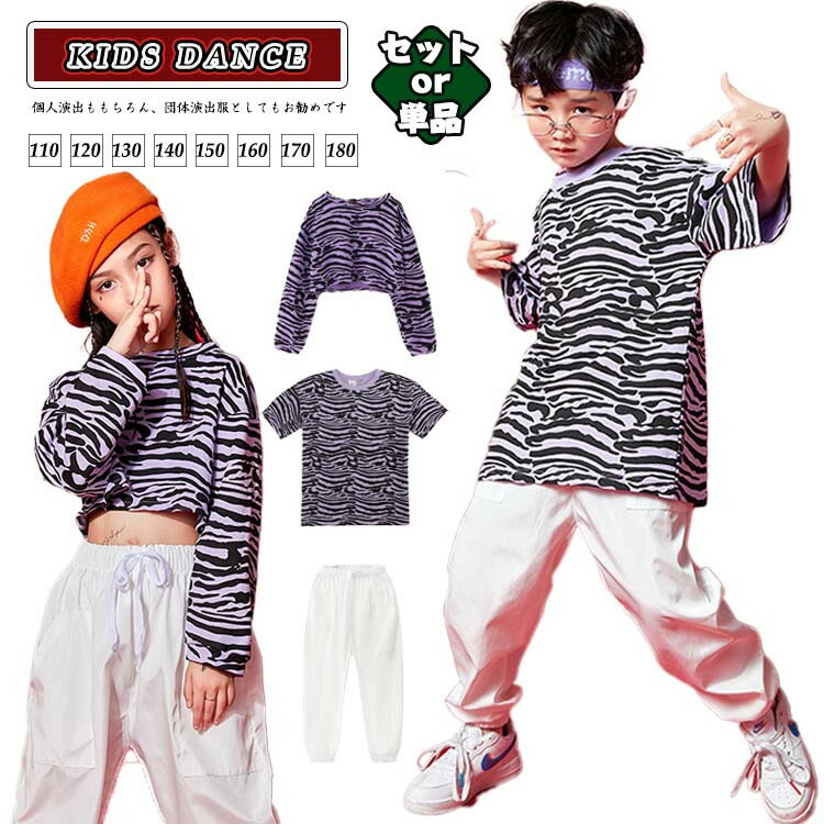 ゼブラ柄 ダンス衣装 キッズ ダンス セットアップ レオパード ヒョウ柄 長袖Tシャツ ショート トップス キッズ トップス カーゴパンツ ヒップホップ 長丈 パンツ 長丈パンツ韓国 ガールズ K-POP 演出 舞台 jazz キッズ ジャズダンス ステージ 普段着 子供