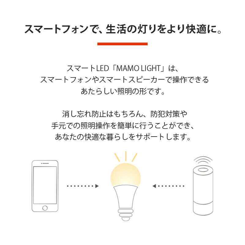 スマート電球「MAMOLIGHT(マモライト)」LED電球Wi-Fi対応ワイヤレス接続9Wスマート家電防犯