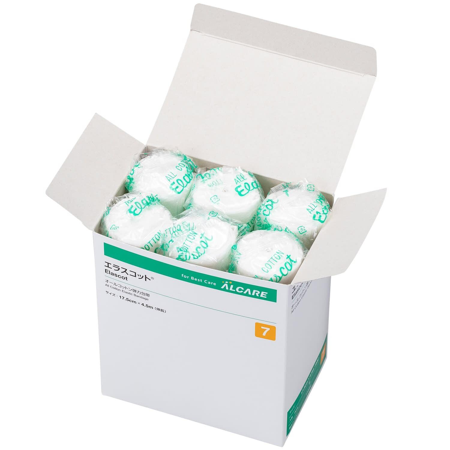 エラスコット 7号 17.5cm×4.5m 11624 1箱（6巻入）オールコットン弾力包帯 医療 看護 包帯 弾力包帯 ガーゼ 医療用 衛生 むくみ 固定 綿 吸湿性　（151836）