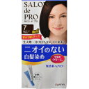 ◆特 長◆「サロンドプロ 無香料ヘアカラー 早染めクリーム 7(深いダークブラウン)」は、ツンとするニオイのない成分だけで作った白髪染め早染めタイプ(クリーム)です。目や鼻にツンとくる嫌なニオイがなく、お部屋にニオイがこもりません※。椿オイル・ローヤルゼリーエキス・高分子シルクプロテイン・植物性プロテイン(ダイズたん白加水分解物)配合。つるつるの質感に導きます。また、染料を効率よく髪の内側まで浸透するのでしっかりキレイに染め上げます。生え際・分け目もしっかり塗れる、コームブラシつき。深いダークブラウン。医薬部外品。※頭皮や肌に混合クリームがついた場合、反応臭がすることがあります。◆メーカー（※製造国または原産国）◆株式会社 ダリヤ（※日本製）※製造国または原産国：日本◆成　分◆●1剤有効成分：塩酸2.4-ジアミノフェノキシエタノール、トルエン-2.5-ジアミン、メタアミノフェノール、レゾルシン、5-アミノオルトクレゾールその他の成分：亜硫酸ナトリウム、エタノール、塩化ステアリルトリメチルアンモニウム、加水分解シルク液、カンゾウエキス、常水、ジエチレントリアミン五酢酸五ナトリウム液、ステアリルアルコール、ステアリン酸、精製水、セタノール、大豆たん白加水分解物、ツバキ油、ポリエチレングリコール200、ポリ塩化ジメチルメチレンピペリジニウム液、ポリオキシエチレンセチルエーテル、メチルポリシロキサン、モノエタノールアミン、硫酸マグネシウム、流動パラフィン、ローヤルゼリーエキス、DL-リンゴ酸ナトリウム、L-アスコルビン酸、1.3-ブチレングリコール●2剤有効成分：過酸化水素その他の成分：ジエチレングリコールモノエチルエーテル、水酸化カリウム、ステアリルアルコール、精製水、セタノール、ヒドロキシエタンジホスホン酸液、フェノキシエタノール、ポリエチレングリコール400、ポリオキシエチレンセチルエーテル、流動パラフィン 【ご注意1】この商品はお取り寄せ商品です。ご注文されてから発送されるまで約10営業日(土日・祝を除く)いただきます。 なお、商品によりましては、予定が大幅に遅れることもございますので、何卒あらかじめご了承お願いいたします。【ご注意2】お取り寄せ商品以外の商品と一緒にお買い上げの場合は、全ての商品が揃い次第の発送となりますので、ご了承下さい。 ※パッケージデザイン等が予告なく変更される場合もあります。※商品廃番・メーカー欠品など諸事情によりお届けできない場合がございます。 商品区分：【医薬部外品】【広告文責】株式会社メディスンプラス：0120-205-904 ※休業日 土日・祝祭日文責者名：稗圃 賢輔（管理薬剤師）