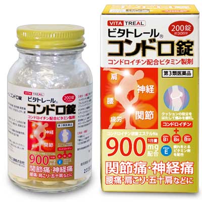 活用しよう「医療費控除制度」！一部の医薬品の場合、ご購入された金額がご自分と扶養家族の分も含めて年間で「合計10万円（税込）」を超えた場合、確定申告をすることにより、所得税が一部還付されたり、翌年の住民税が減額される制度があります。対象品の情報など詳しくは厚生労働省か、最寄りの関係機関へお問い合わせください（※控除対象外の医薬品もございます）。◆商品区分◆第3類医薬品／コンドロイチン配合ビタミン製剤◆特 長◆コンドロイチンZS錠、アクテージAN錠、フレックスパワーEX・・・医薬品の大人気ジャンルに、待望のビタトレール医薬品シリーズ最新作が登場！関節痛・筋肉痛を緩和する軟骨成分「コンドロイチン硫酸エステルNa」を1日量中900mg配合！さらに疲労回復に効くビタミンB1・ビタミンB6・ビタミンB12・ビタミンEも配合！中高年の膝と腰の痛みの大半は、変形性関節症といわれ、骨と骨の間のクッションの役割を果たす関節軟骨が衰え、すり減っておこる場合が多いのです。コンドロイチンは関節軟骨内に多く含まれ、弾力性や保水のはたらきがありますが、加齢とともに弱くなりますので、痛みをなくすために補給せねばなりません。本剤は、コンドロイチン硫酸を主体に、神経や筋肉に強く作用するフルスルチアミン（ビタミンB1誘導体）をはじめ、ビタミンB6・ビタミンB12・Eを効果的に配合していますので、ひざ・関節痛・腰痛・神経痛・五十肩などに優れた効果を発揮します。また、胃の中の吸収などに緩衝剤として、塩酸グルコサミンを配合しています。◆メーカー（※製造国又は原産国：日本）◆米田薬品工業株式会社 大阪府大阪市天王寺区堀越町9番24号お客様相談室 ： 0744-52-3720受付時間 ： 午前10時から午後4時（平日のみ）◆効果・効能◆1）次の諸症状の緩和　：神経痛、筋肉痛、関節痛（腰痛・肩こり・五十肩など）、手足のしびれ、便秘、眼精疲労2）脚気※ただし、これらの症状について1ヶ月ほど服用しても改善が見られない場合は、医師・歯科医師または薬剤師にご相談ください。3）次の場合のビタミンB1補給　：肉体疲労時、妊娠・授乳期、病中病後の体力低下時◆用法・用量◆【200錠：約30日分】成人（15歳以上）・・・1回2錠。7歳以上15歳未満・・・1回1錠、1日3回。1日3回、食後に服用してください。※用法・用量を厳守してください。※小児に服用させる場合は、保護者の指導監督のもとに服用してください。※7歳未満の乳児・幼児・小児には服用させないでください。◆成分・分量◆【1日量（6錠）中】コンドロイチン硫酸エステルナトリウム 900mg、ピリドキシン塩酸塩（ビタミンB6）30mg、フルスルチアミン塩酸塩（ビタミンB1誘導体）109.16mg ※フルスルチアミンとして100mg、シアノコバラミン（ビタミンB12）60μg、トコフェノール酢酸エステル（ビタミンE）30mg、添加物として、塩酸グルコサミン（緩衝剤）、結晶セルロース、カルメロース、乳糖水和物、軽質無水、ケイ酸、含水二酸化ケイ素、ステアリン酸マグネシウム、ヒブロメロース、マクロゴール、タルク、酸化チタン、黄色三二酸化鉄を含油します。◆保管上の注意◆（1）直射日光の当たらない湿気の少ない涼しい所に密栓して保管してください。（2）小児の手の届かない所に保管してください。（3）他の容器に入れ替えないでください。誤用の原因になったり、品質が変わるおそれがあります。（4）使用期限をすぎた製品は、使用しないでください。 （5）容器の開封日記入欄に、開封した日付を記入してください。※その他、医薬品は使用上の注意をよく読んだ上で、それに従い適切に使用して下さい。※ページ内で特に記載が無い場合、使用期限1年以上の商品をお届けしております。※添付文書←詳細の商品情報はこちら【お客様へ】お薬に関するご相談がございましたら、こちらへお問い合わせください。商品区分：【第3類医薬品】【広告文責】株式会社メディスンプラス：0120-205-904 ※休業日 土日・祝祭日文責者名：稗圃 賢輔（管理薬剤師）