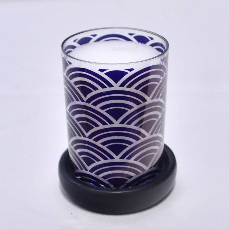 【燭台付き】24時間ボ−ティブ台付［青海波］【燃焼時間24時間】【HZ460-03】【蝋燭】【お供え】【カッ..