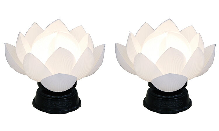 Bon Paper Lanterns - 【一対】【電池式】華蓮一灯 総白〔PC製〕高さ12.5cm【蓮ライト】【コードレス】【LED】【お盆】【蓮】【提灯】【御供】【お供え】【新盆】【進物】【インテリアライト】【初盆】【祭壇】【法要】【仏壇】【喪中見舞】