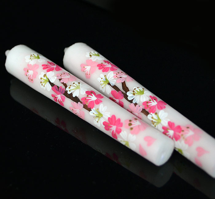 【越後花ろうそく】手描き絵ろうそく「桜 」12cm2本入り【新潟生まれの手描き絵ろ...