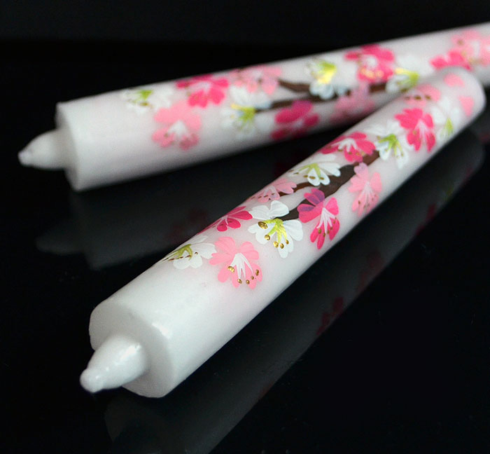 【越後花ろうそく】手描き絵ろうそく「桜 」12cm2本入り【新潟生まれの手描き絵ろ...
