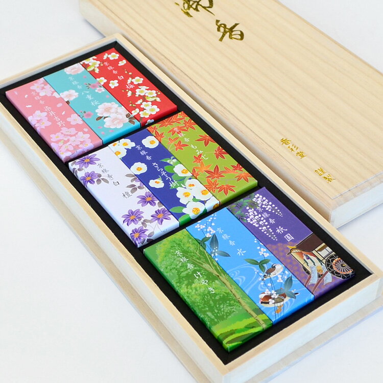 香彩堂 進物【短寸 九種 四季彩 桐箱】KYP-07少煙タイプ 煙少なめ お線香 お盆 お彼岸 進物