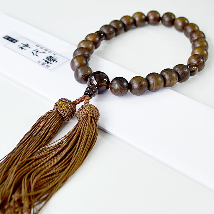 樂天商城 - 【略式念珠】【男性用数珠】「神代ケヤキ」12mm22玉〔茶水晶仕立〕正頭房・京茶／桐箱入り【片手】【欅】【神代欅】【けやき】【仏具】【法要】【墓参】【お葬式】【お墓参り】【冠婚葬祭】【お通夜】【法事】