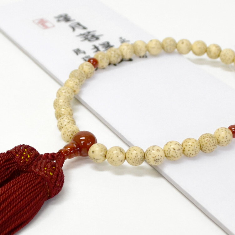 樂天商城 - 【略式念珠】【女性用数珠】星月菩提樹 37珠〔瑪瑙仕立/正絹房〕［ちりめんの念珠入れ付き］【数珠】【仏具】【法要】【お通夜】【お葬式】【お墓参り】【お盆】【お彼岸】【冠婚葬祭】【プレゼント】【京念珠】