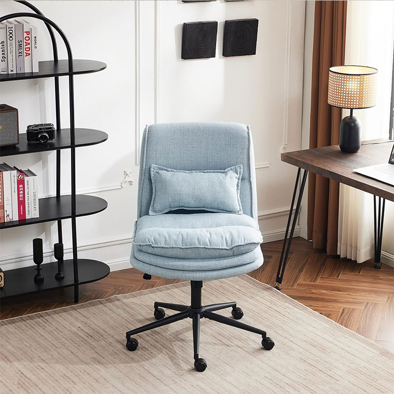 TOPAIM デスクチェア あぐら ソファチェア リネン 枕付き オフィスチェア 360°回転 疲れない椅子 105°~..