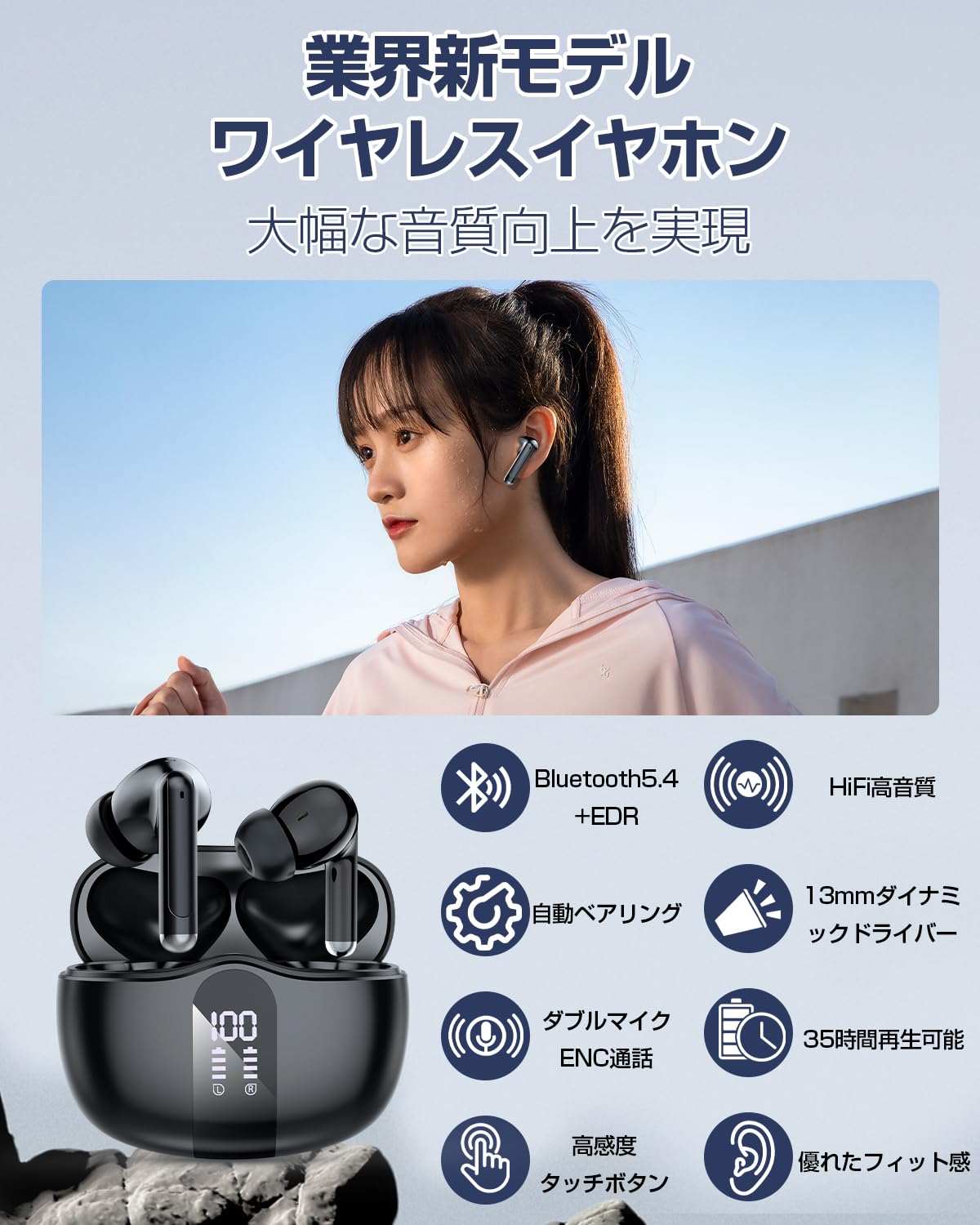 イヤホン bluetooth ワイヤレスイヤホン ブルートゥース イヤフォン Bluetooth5.4 ...