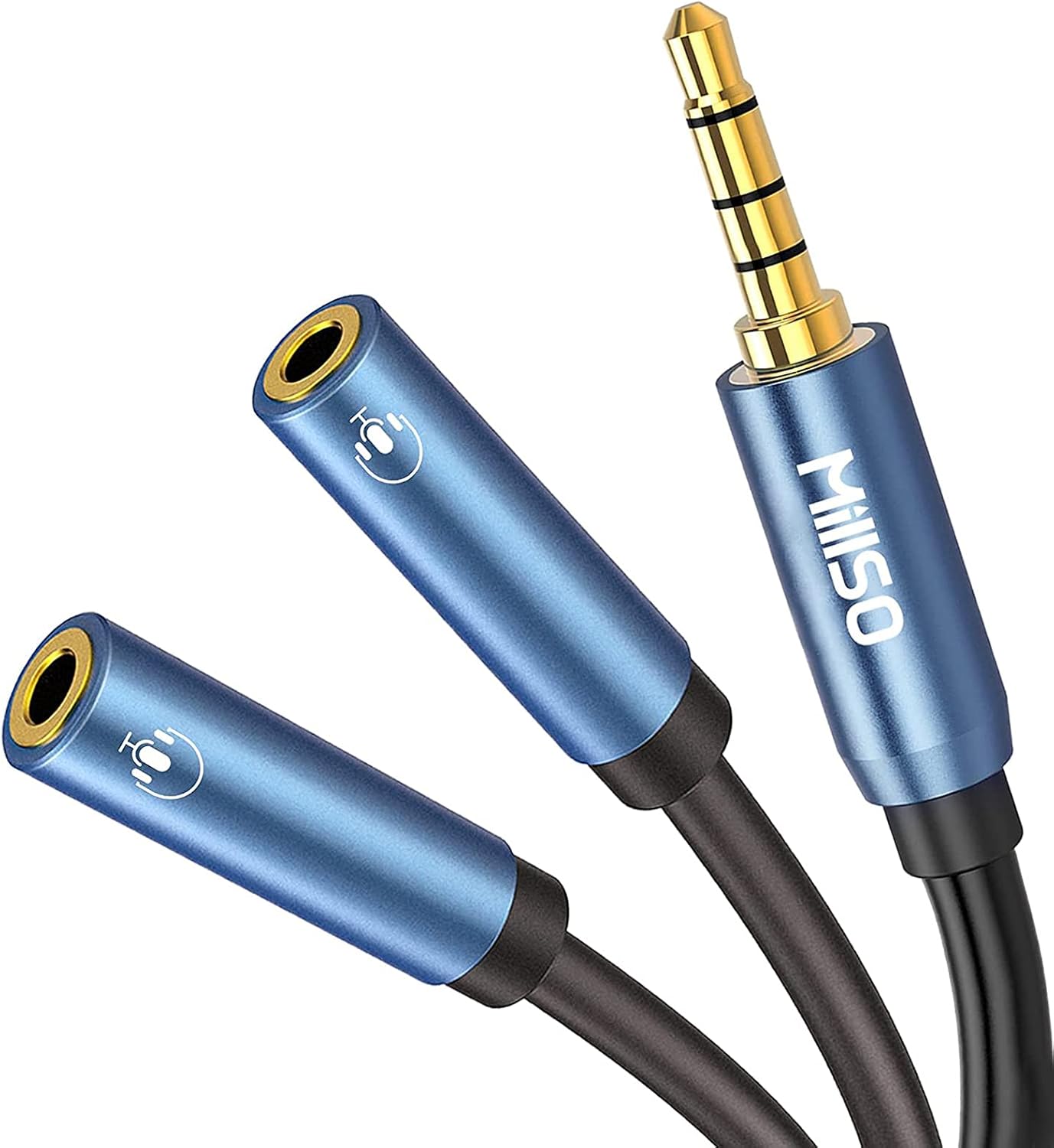 2分配ケーブル 100cm MillSO イヤホン 分岐 ケーブル 4極 ステレオミニプラグ 3.5mm オーディオ共有コード 音楽シェア用 延長ケーブル(4極メスx2-4極オス) 金メッキ端子 高耐久 イヤホン分配器 ヘッドホン 延長 ブルー